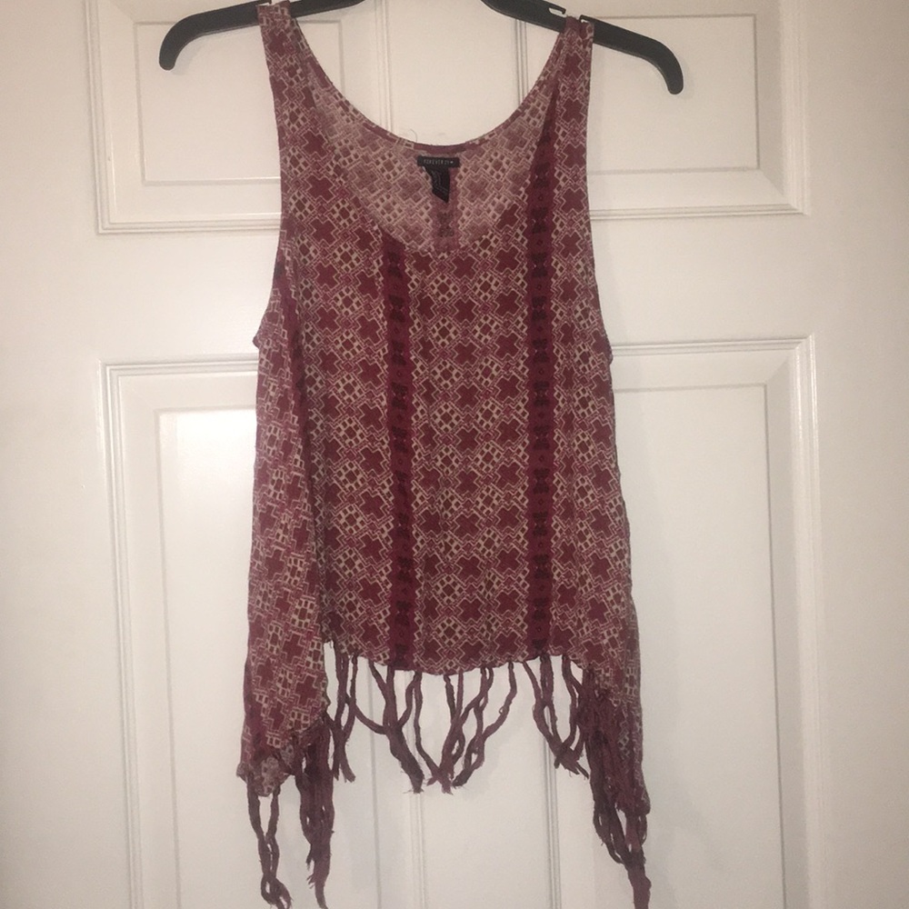 Tribal Print Tank with Fringe